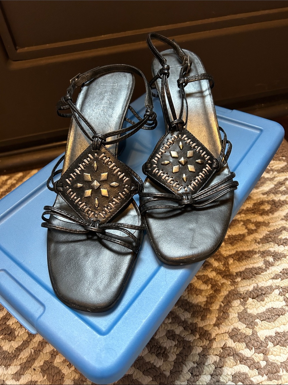 Size 9 Nickels Black Studded Wedge Sandals